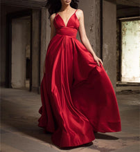 Load image into Gallery viewer, Sexy Long Satin V-neck Prom Dresses