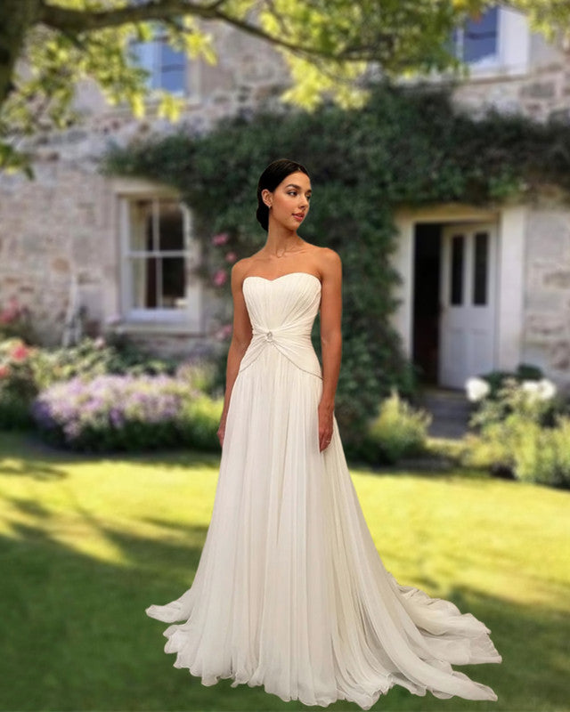 flowy strapless wedding dress A Line Tulle while the long a Hemant and Nandita Floral Size:XL / US 14-16 MESH INSERT