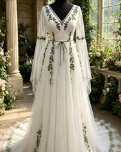 Load image into Gallery viewer, Allison | Boho Tulle Wedding Dress With Green Leaf
