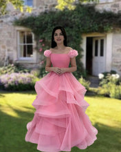 Load image into Gallery viewer, Pink Ruffle Ball Gown Off Shoulder Dress
