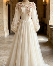 Load image into Gallery viewer, Ayra | Modest Tulle Wedding Dress With Floral Appliques

