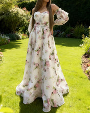 Load image into Gallery viewer, Puffy Sleeves Floral Print Wedding Dress
