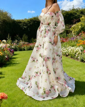 Load image into Gallery viewer, Puffy Sleeves Floral Print Wedding Dress
