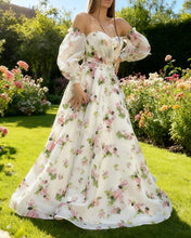 Load image into Gallery viewer, Puffy Sleeves Floral Print Wedding Dress

