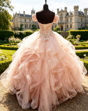 Load image into Gallery viewer, Removable Sleeves Lace Sweetheart Organza Ruffles Quinceanera Dress
