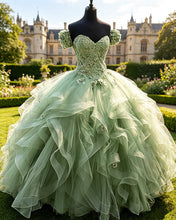 Load image into Gallery viewer, Removable Sleeves Lace Sweetheart Organza Ruffles Quinceanera Dress

