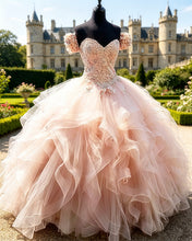 Load image into Gallery viewer, Removable Sleeves Lace Sweetheart Organza Ruffles Quinceanera Dress
