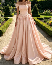 Load image into Gallery viewer, Bea | A-line Off Shoulder Satin Appliques Dress
