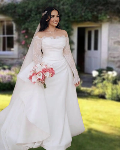Modern Mermaid Wedding Dress With Lace Long Sleeves