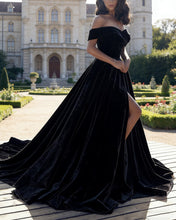 Load image into Gallery viewer, Off The Shoulder Velvet Dress Front Slit
