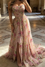 Load image into Gallery viewer, BLOOM | Pink A-line Floral Sequin Dress With Slit
