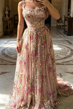 Load image into Gallery viewer, BLOOM | Pink A-line Floral Sequin Dress With Slit
