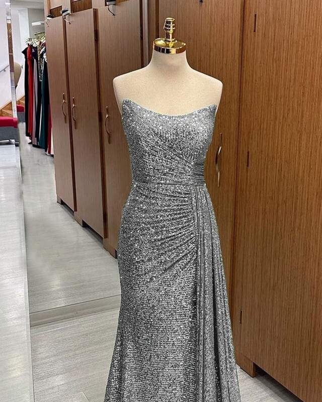 Mermaid Silver Sequins Strapless
