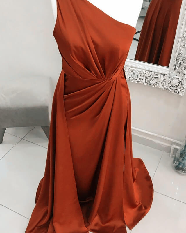 orange satin one shoulder dress Burnt Orange Silk One Shoulder Dress
