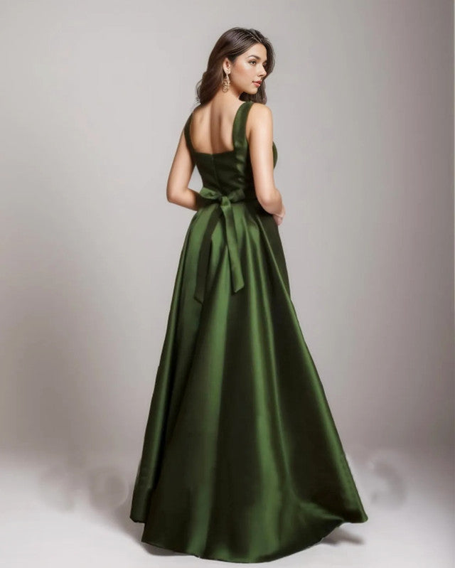 Spaghetti Straps Floor Length Satin Dress With Bow Back Spaghetti Straps Floor Length Satin Dress With Bow Back