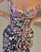 Load image into Gallery viewer, CRAVE | Black Mermaid Floral Sequin Prom Dress
