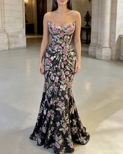 Load image into Gallery viewer, CRAVE | Black Mermaid Floral Sequin Prom Dress
