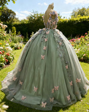Load image into Gallery viewer, Camila | Sage Green Quinceanera Dress With Butterfly
