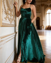 Load image into Gallery viewer, Clara | Green Velvet Slit Dress With Pockets
