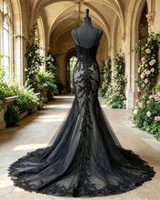 Load image into Gallery viewer, Divina | Mermaid Black Embroidery Wedding Dress
