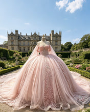 Load image into Gallery viewer, Elva | Pink Ball Gown Dress With Cape
