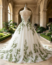 Load image into Gallery viewer, Holly | White And Green Leaf Embroidery Wedding Dress
