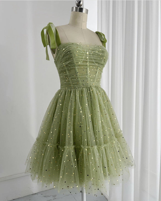 Short Sparkly Sage Tulle Dress