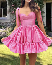 Load image into Gallery viewer, Short Hot Pink A-line Ruffle Satin Dress
