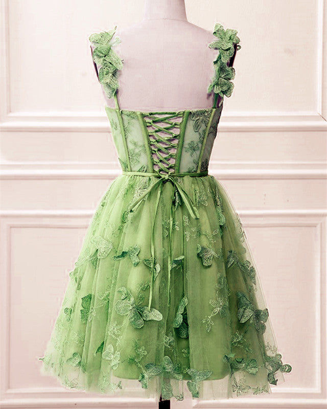 green corset hoco dress Sage Green Floral Short Homecoming Dress A-line Graduation Dress Y619 –  Simplepromdress main image 0