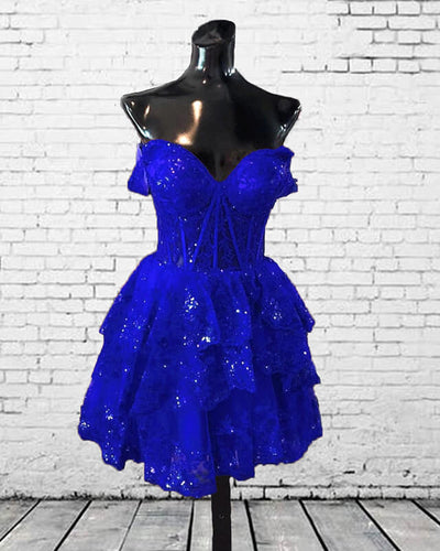 Royal Blue Lace Homecoming Dresses 2024