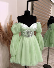 Load image into Gallery viewer, Light Sage Tulle Homecoming Dress 2024
