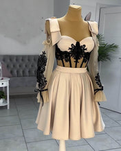 Load image into Gallery viewer, Short Nude Satin Lace Embroidery Corset Dress
