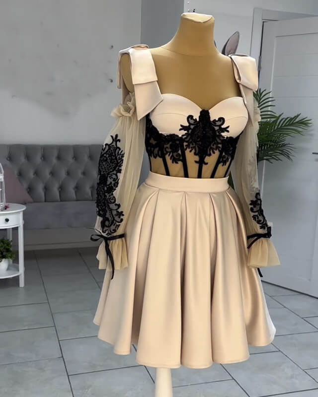 Short Nude Satin Lace Embroidery Corset Dress alinanova Short Nude Satin Lace Embroidery Corset Dress alinanova