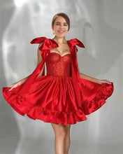 Load image into Gallery viewer, Red Satin Homecoming Dress
