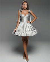 Load image into Gallery viewer, Silver Satin Homecoming Dress
