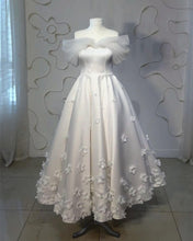 Load image into Gallery viewer, White Off-the-shoulder Satin Midi Homecoming Dress
