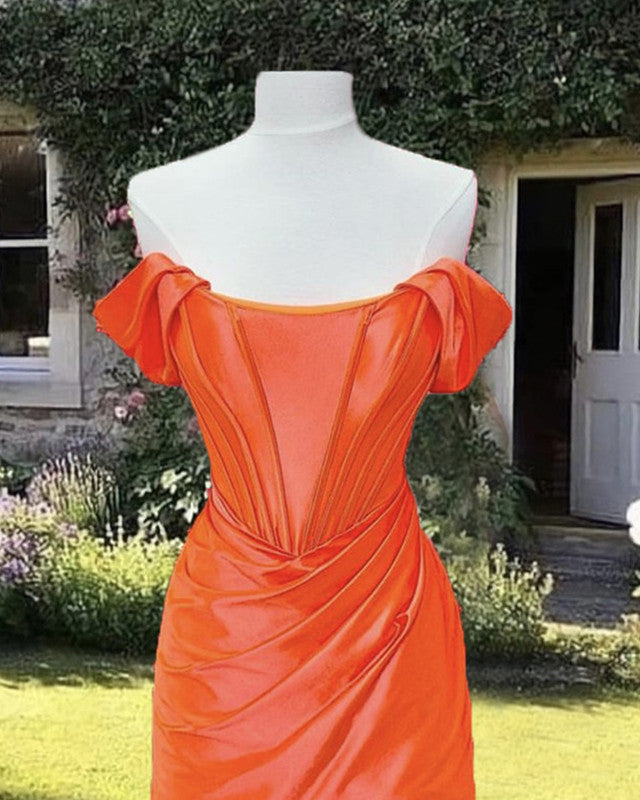 Short Tight Orange Satin Homecoming Dress
