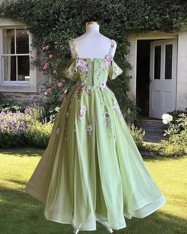 Short Cottagecore Inspired Green Tulle Corset Prom Dress alinanova Short Cottagecore Inspired Green Tulle Corset Prom Dress alinanova