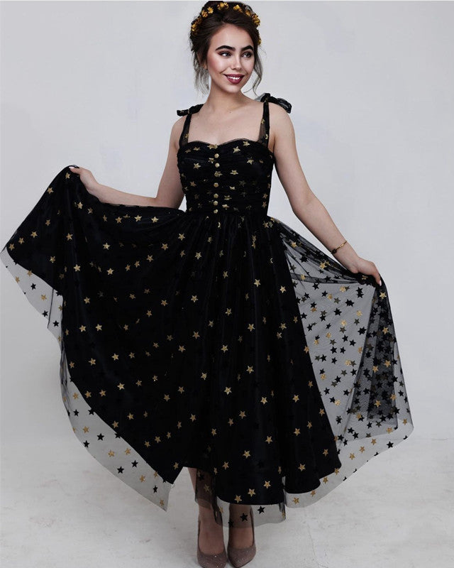 starry homecoming dress Anneprom A-line Short Prom Dress Black Starry Gradient Dress Homecomin main image 1