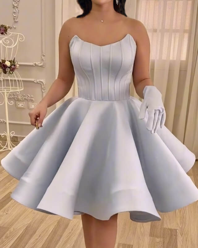 trendy homecoming dresses Sky Blue Sequined Strapless Layered Homecoming Prom Dress