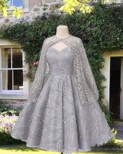 Load image into Gallery viewer, Short Silver Sparkly Dress With Cape
