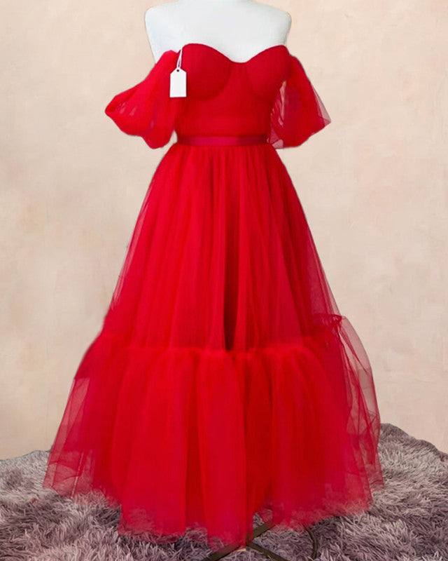 homecoming dresses 2025 red Tulle Ankle Length Ruffle Dress Style:AP1D105172 Large Flower Details Cocomelody Sheath-Column Semi Formal Kleur:Swembad