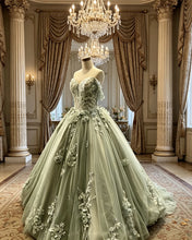 Load image into Gallery viewer, Sage Green Tulle Quinceanera Dress
