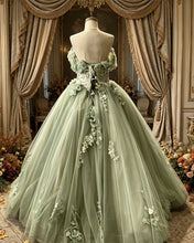 Load image into Gallery viewer, Isla | Sage Off The Shoulder Ball Gown Tulle Dress
