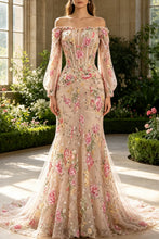 Load image into Gallery viewer, Jane | Mermaid Floral Sequin Off Shoulder Dress

