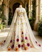 Load image into Gallery viewer, Floral Wedding Dress With Cape
