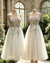 Load image into Gallery viewer, MARIS | Tea Length Tulle Wedding Dress With Botanical Embroidery

