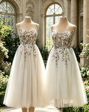 Load image into Gallery viewer, MARIS | Tea Length Tulle Wedding Dress With Botanical Embroidery
