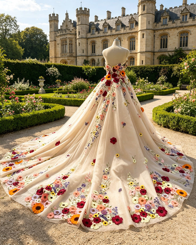 Fairy Tulle Sweetheart 3D Floral Flowers Wedding Dress