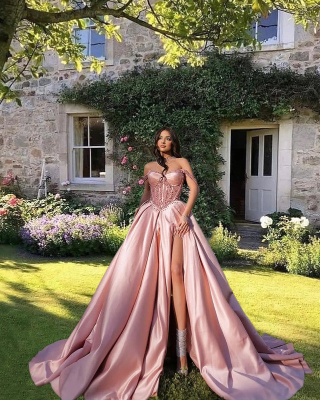 Pink A-line Satin Corset Dress